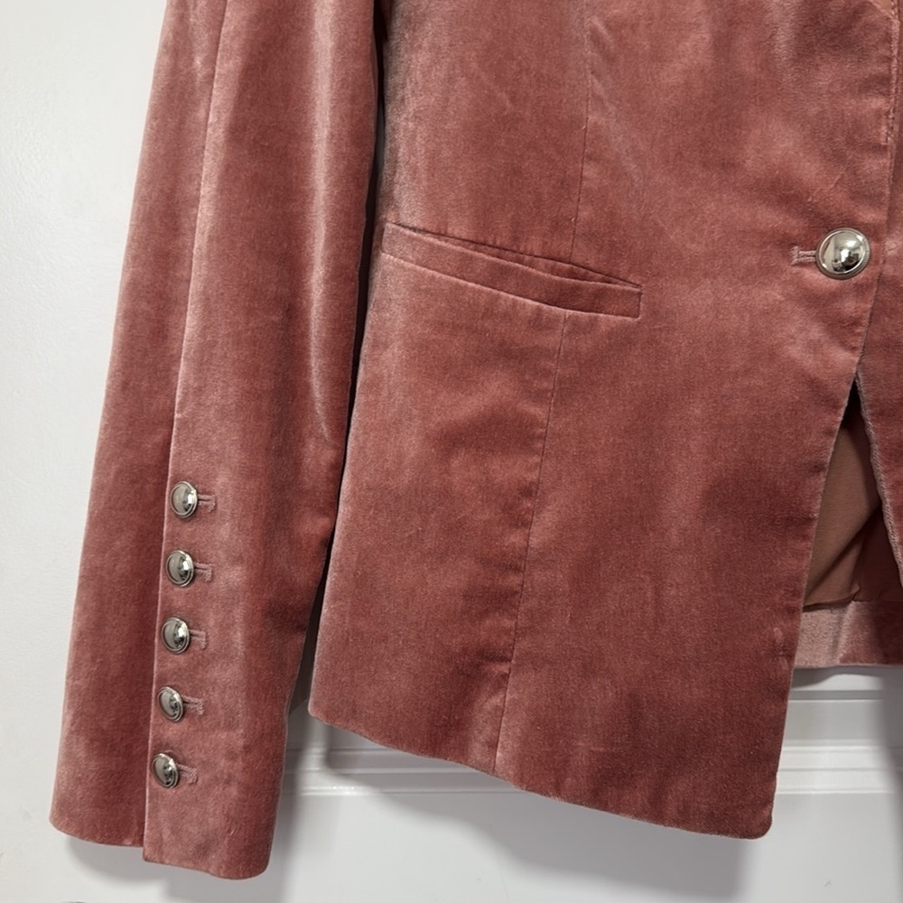 White House Black Market Plush Pink Velvet Long Sleeve Blazer size 0 - Picture 4 of 13
